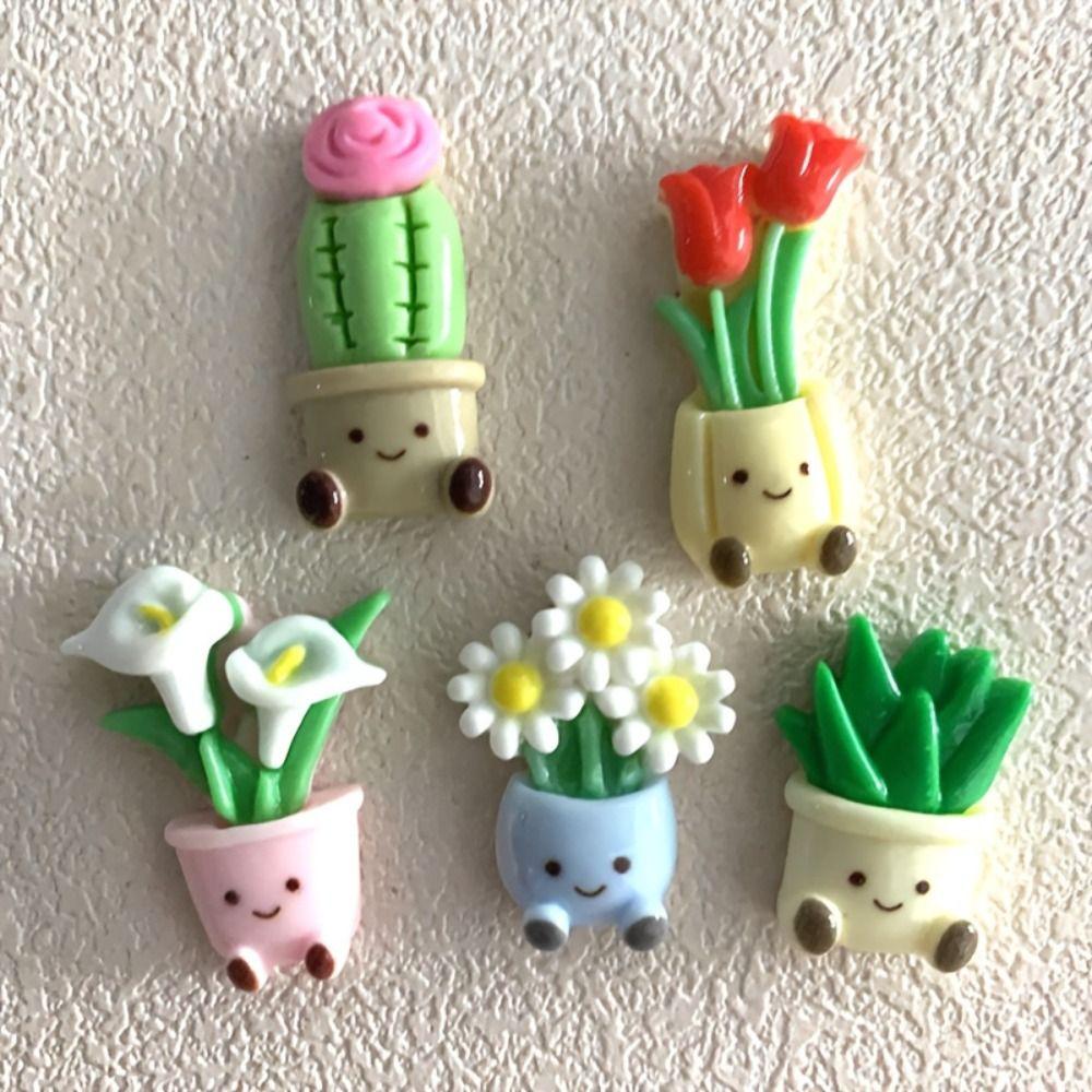 10pcs Cactus 3D Flower Refrigerator Stickers 3D Potted Plant Simulated Magnetic Stickers  Home Decor