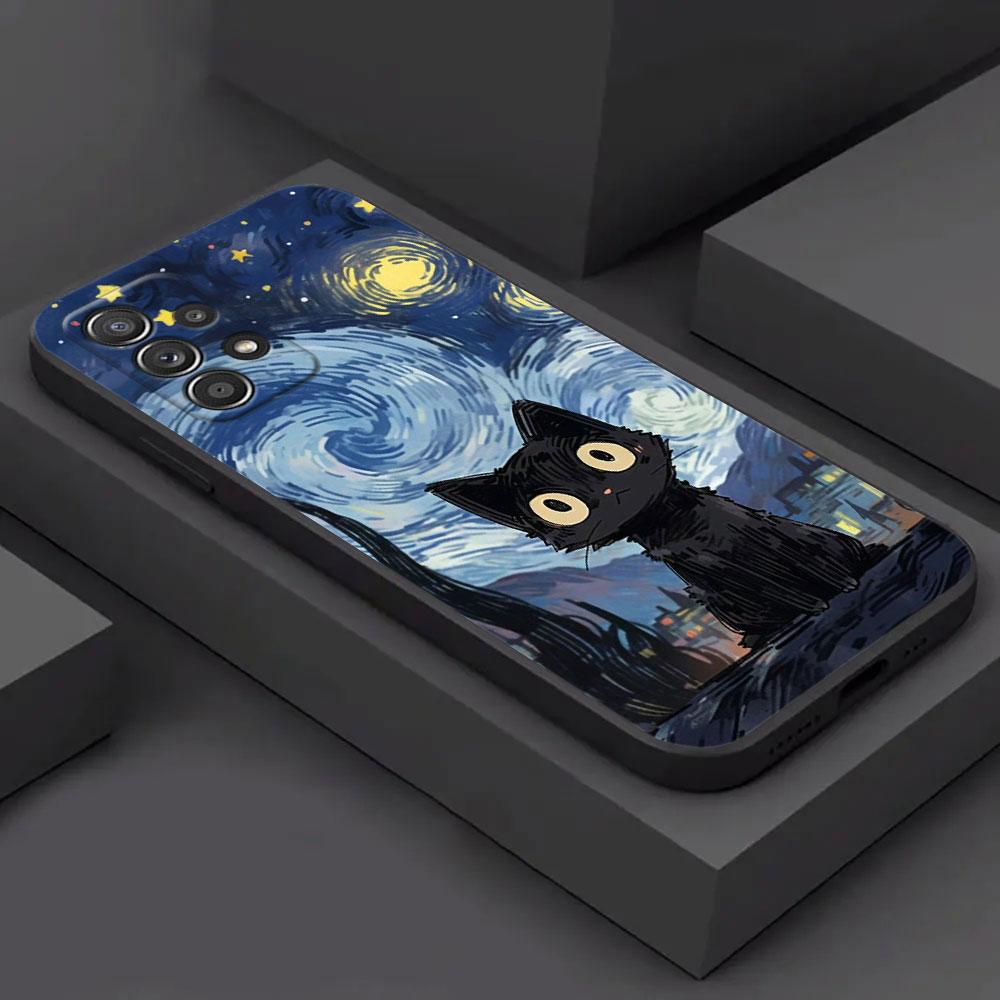 Cat Van Gogh Starry Sky For Samsung Galaxy A55 Case A54 A52S A53 5G A51 A34 A35 A33 A32 A50 A72 A71 A30 A7 2018 Cases Soft Cover