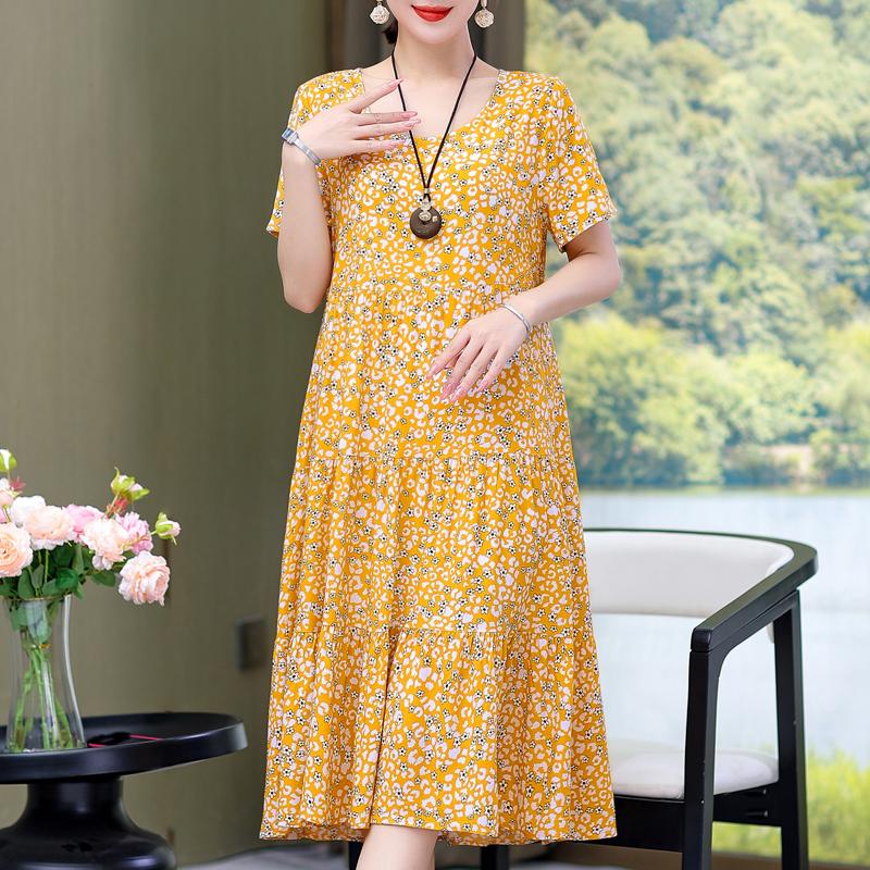 Elegant Women's Summer Sundresses Loose Korean Style Clothes Women  New Vintage Print Midi Dress