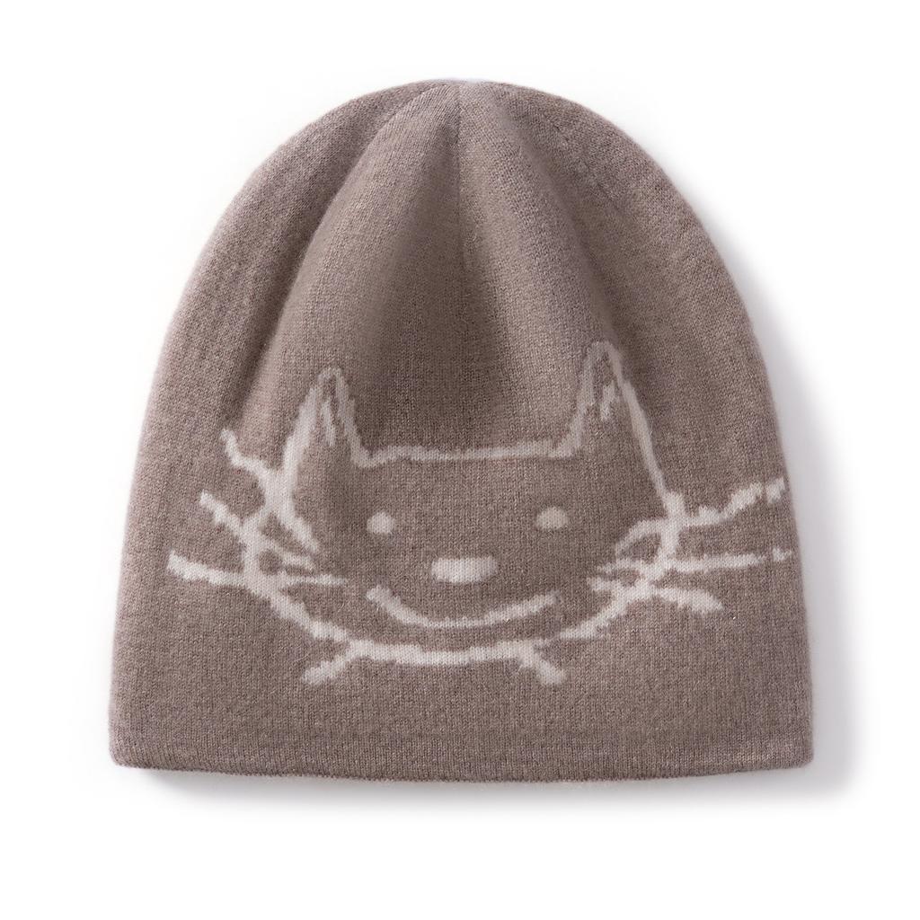 New Cute Cat Cashmere Hat Women's Autumn and Winter Warm and Cold Face Small Ear Protection Knitted Hat Cold Hat Tide