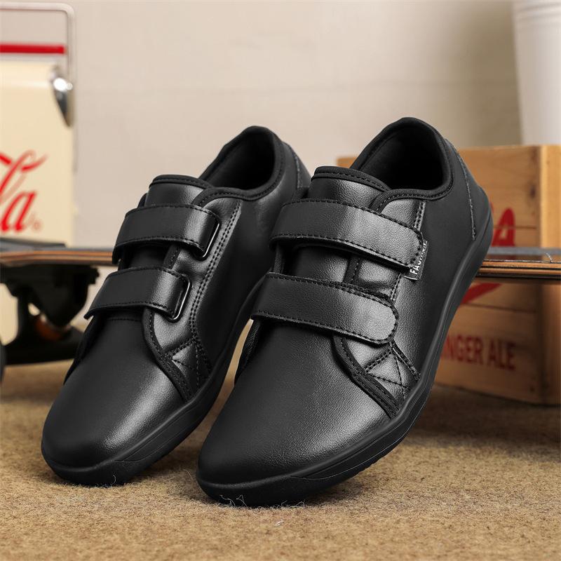 Big Feet Shoes Men's and Women's Casual Shoes Leather Surface Wide Head Barefoot Shoes Large Size Velcro Men's Wide Casual Shoes
