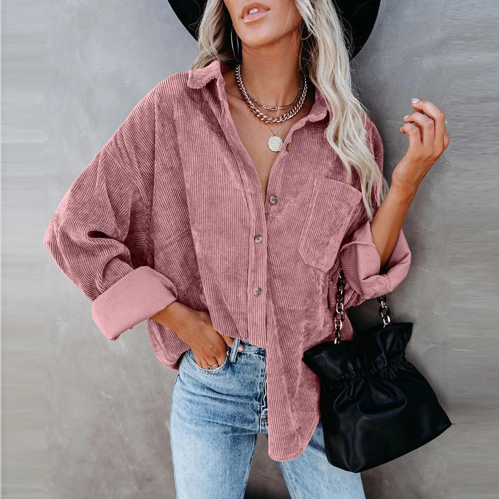 Dame uformelle V-hals Langermet knapp Corduroy95% polye Uformell bluse frakk topper