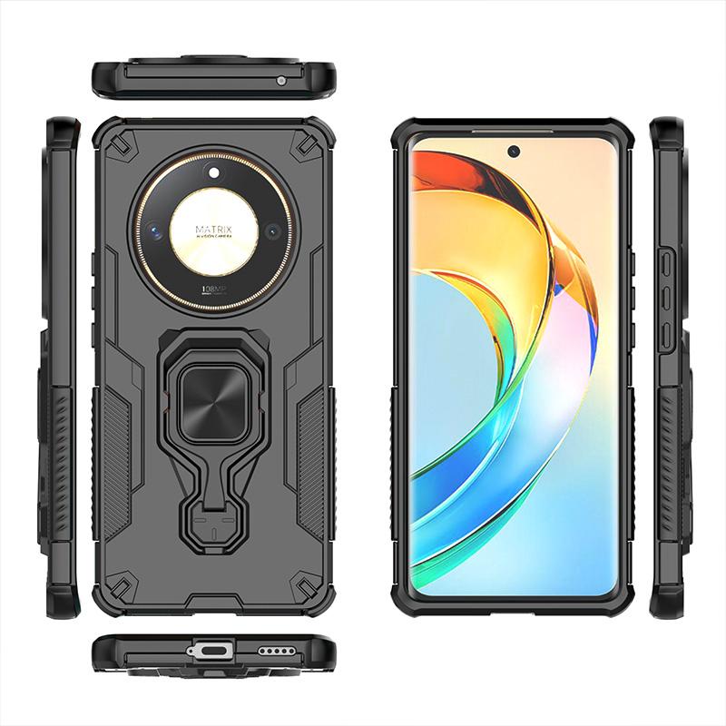 KEYSION Shockproof Armor Case for Honor X9b 5G Silicone+PC Upright Metal Live Ring Stand Phone Cover for Huawei Magic 6 Lite 5G
