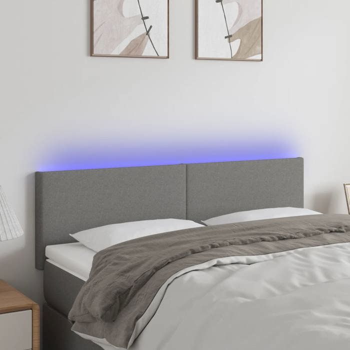 VidaXL Tête de Lit à LED Meuble de Chambre à Coucher Accessoire de Lit Double Tête de Cadre de Lit Intérieur Gris Foncé 3121331