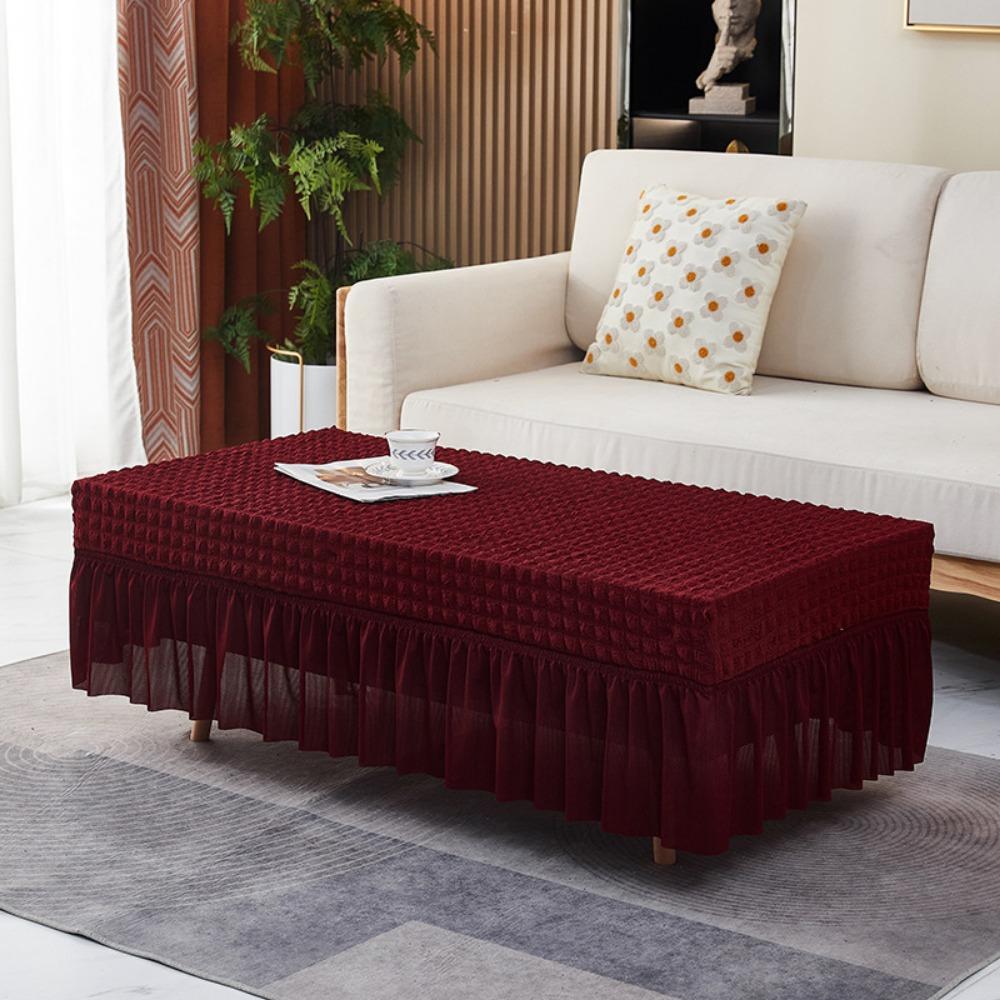 Elastic Tablecloth Full Cover Skirted Coffee Table Cover Dustproof Rectangle Living Room Dining Table Protector