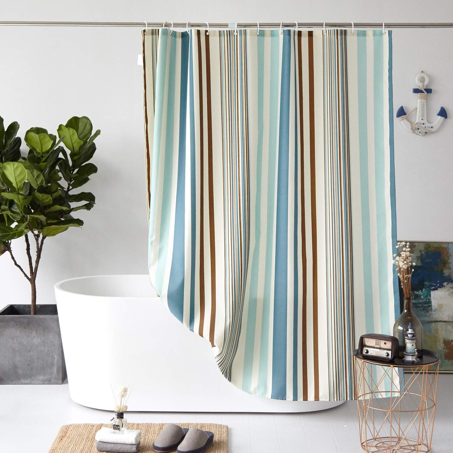 

Jring Shower Curtain 180X200 Cm, Anti Mold Fabric, Waterproof 12 White Rings, Colorful Stripes 180×200cm