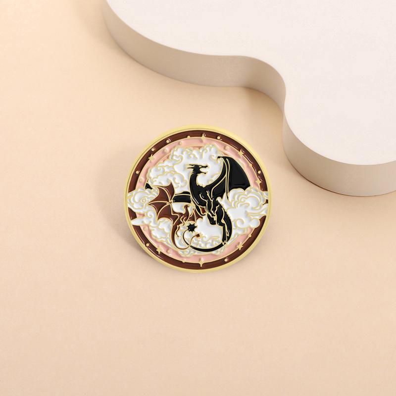 Fantasy Books Wings Enamel Pins Black Dragon Brooches Lapel Badges Bookworms Jewelry Gift for Readers Friends