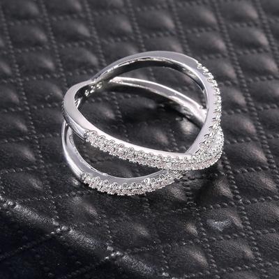 Inlaid Diamond Copper Ring Cross Zircon Ring Elegant Shooting Versatile Fashion Street