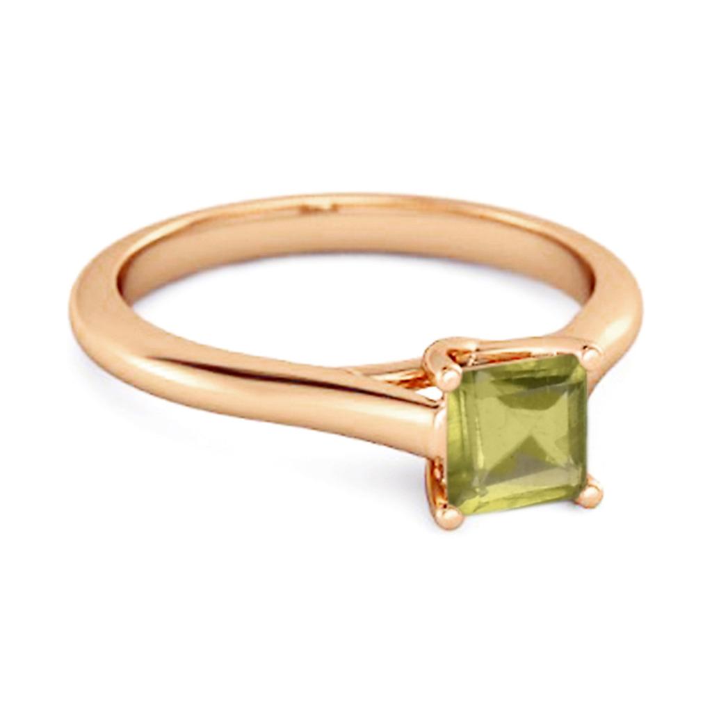 Solitaire Square Cut Peridot 925 Sterling Silver Rose Gold Vermeil Promise Ring