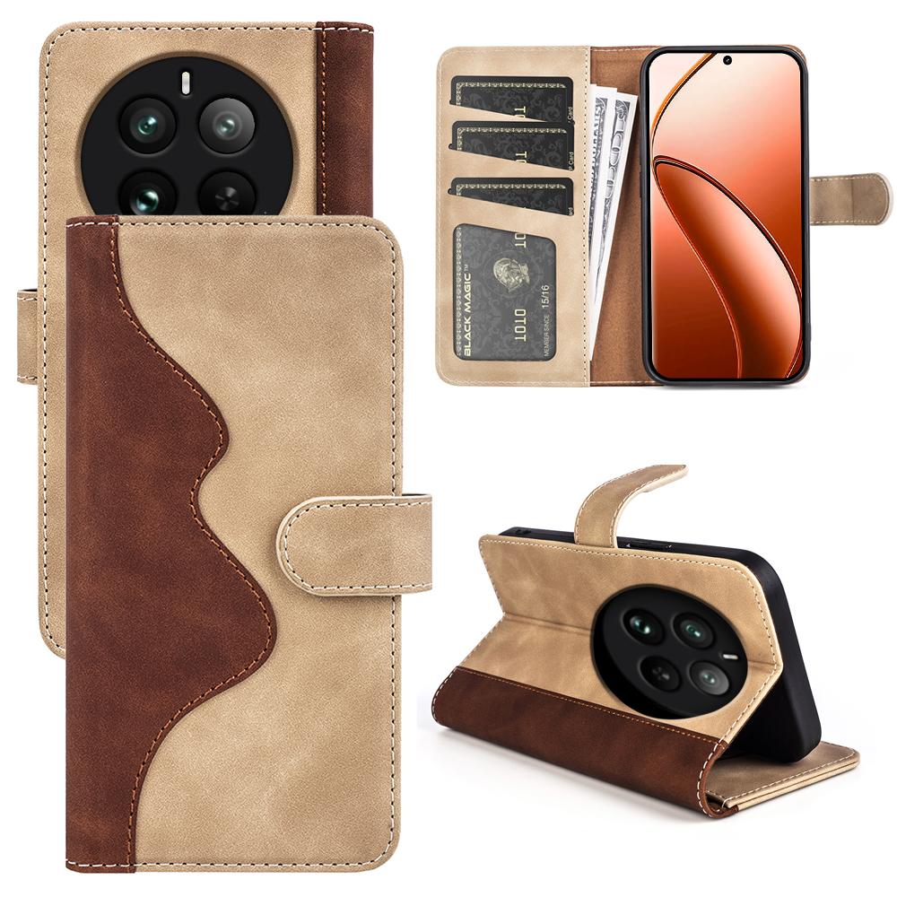 

For Realme 12 Pro 5G/12 Pro+ 5G Wallet Phone Case PU Leather Color Splicing Shockproof Cover Yellow