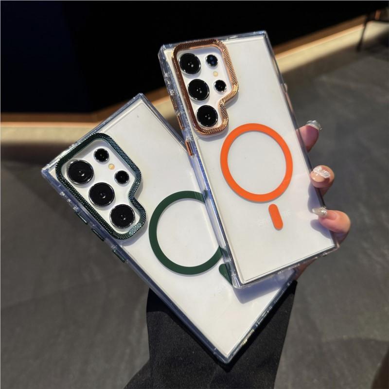 Luxury Transparent Shockproof For Magsafe Case for Samsung Galaxy S25 Edge S24 Plus S23 FE S22 Ultra Magnetic Armor Back Cover
