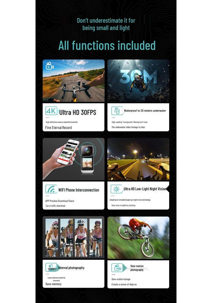 4K HD Waterproof Sports Camera with Anti-Shake, Chest & Head Mounts for Motorcycle & Diving