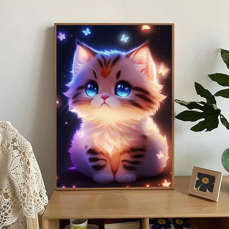Lovely Glowing Kitten Canvas Poster Cute Cat Wall Art Picture for Living Room Bedroom Playroom Club Bar Modern Home Decor Gift