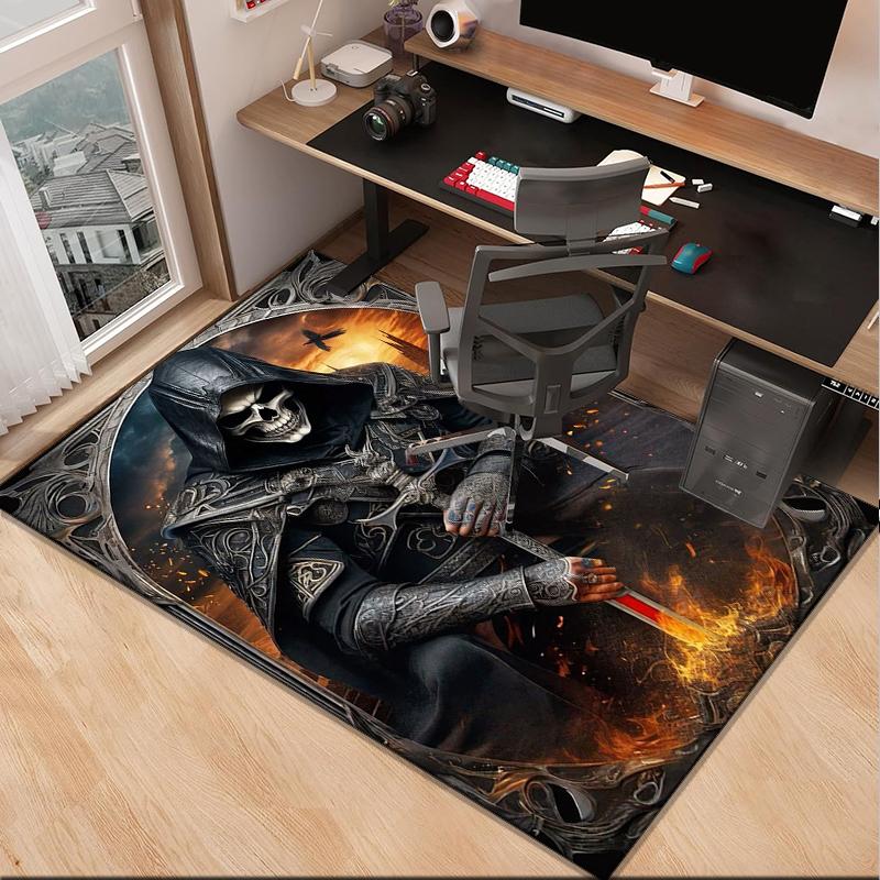 Skulls And Roses Artwork Office Rug Chair Mat, Entryway Carpet, Suitable for Front Door, Bedroom, Living Room, Desk, Holiday Gift