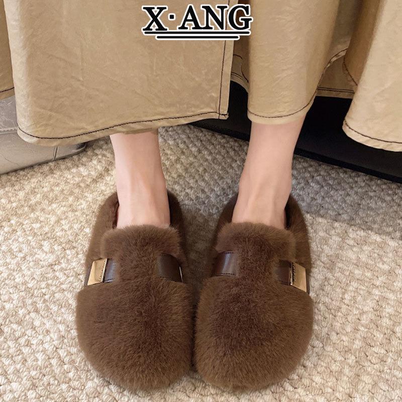 Beautiful Mink Fluffy Slippers Women Wear Autumn and Winter New Thick-soled Fluffy Shoes Bag Head Cotton Slippers