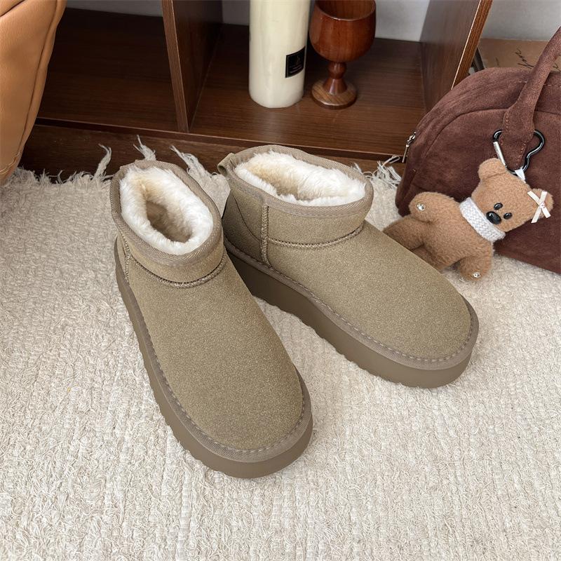 Women's Fashion Lightweight Height-enhancing Soft Sole Winter Warm Fur One Snow Boots Velvet Lined Non-slip Casual Sports Cotton Boots