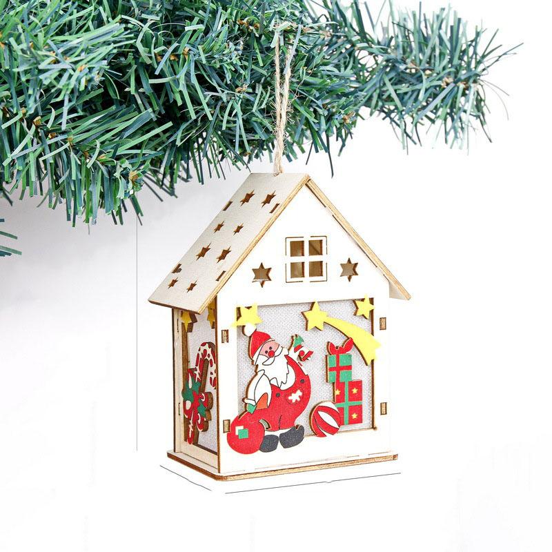 Christmas Glowing Colorful Hut Christmas Decorations Wooden House Hanging Christmas Tree Pendant