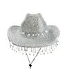 Bling Cowgirl Hat Rhinestone Tassels Western Panama Jazz Caps for Wedding Rave Party Travel Accessorie Women Wide Brim Hats