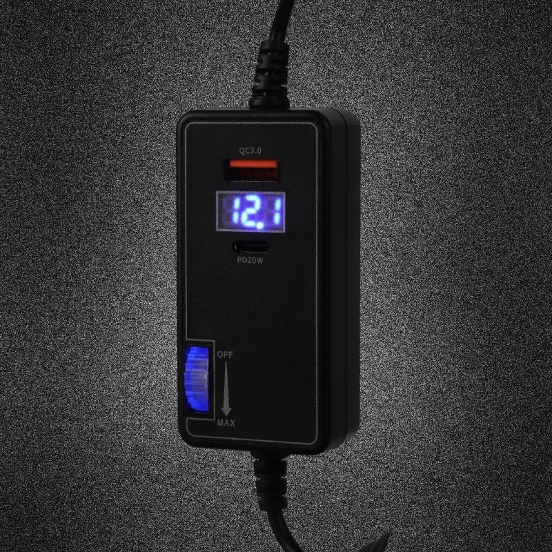 Adjustable 12V Charger 40W USB+20W Type C Port Voltage Meter Speed Regulator Wide Compatibility for Phones