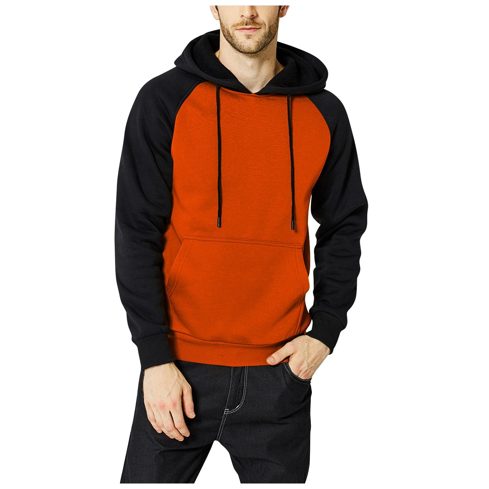 

Мужской осенне-зимний ретро-богемный принт в стиле пэчворк, контрастный лоскутный свободный пуловер с капюшоном M оранжевый