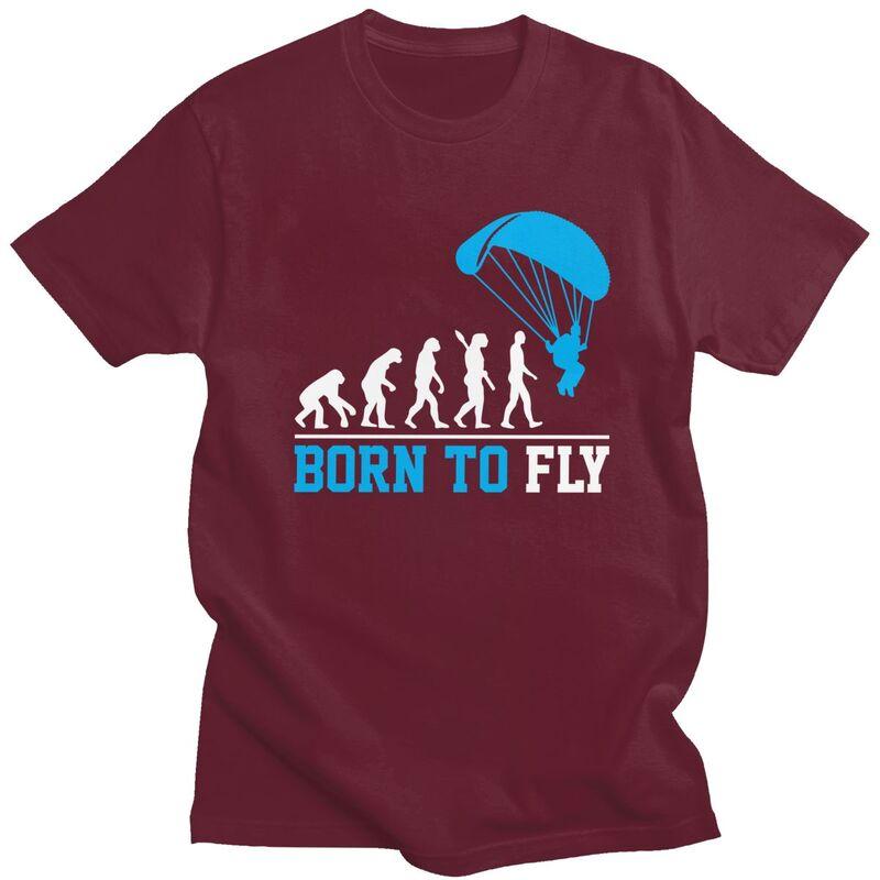 Individuelle Evolution Gleitschirmfliegen Born To Fly T-Shirts für Männer Reines Baumwoll-T-Shirts Gleitschirmflieger Fallschirmspringen T-Shirts Kurzarm-T-Shirt