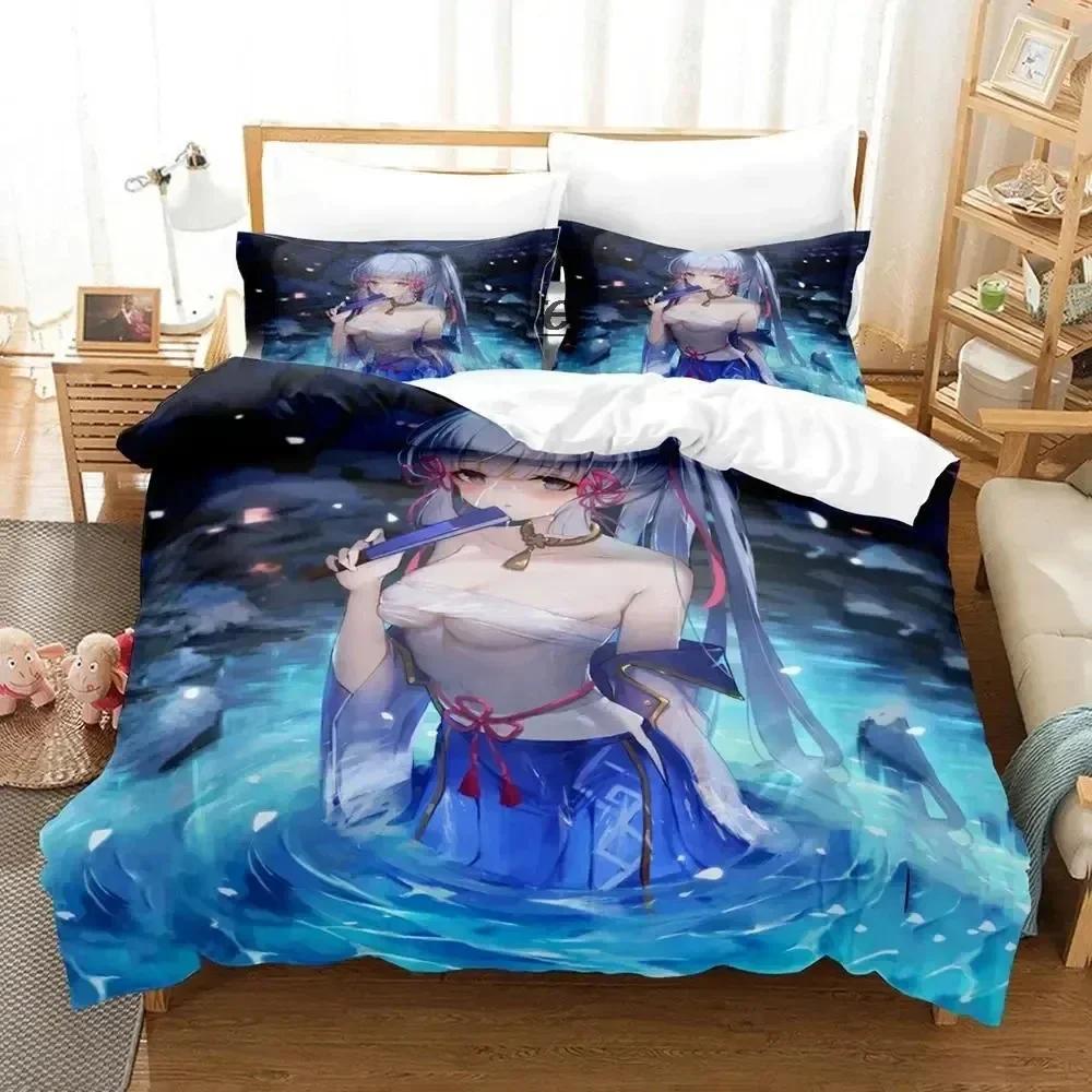 Game Genshin Impact Kamisato Ayaka Bedding Set Duvet Cover Bed Set Quilt Cover Pillowcase Comforter king Queen Size Boys Adult A