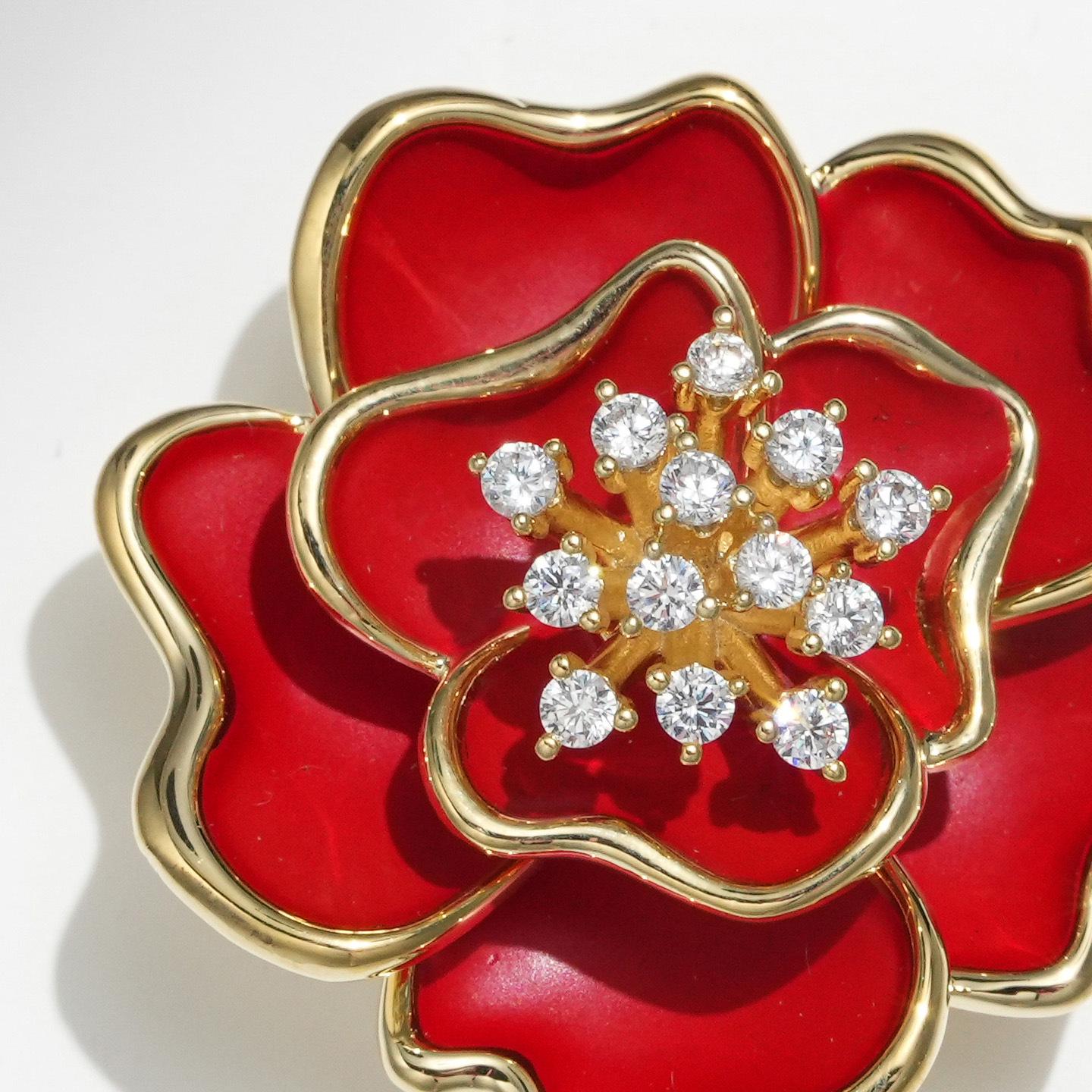 Bo Xin Yun Retro Red Camellia Brooch: Exquisite High-End Women s Accessory