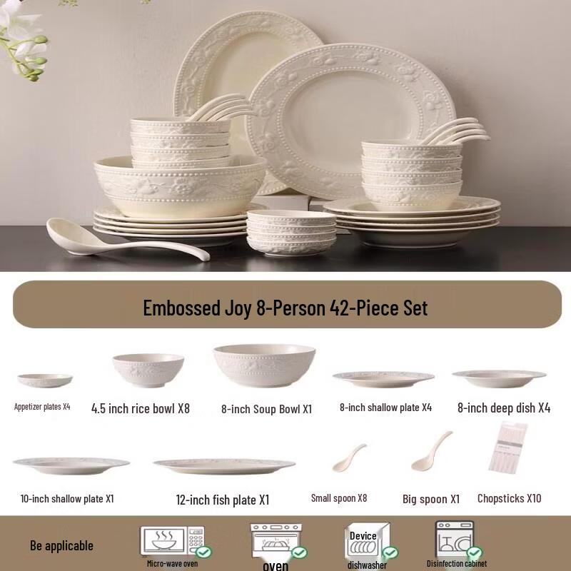 British Cream Style Embossed Ceramic Dinnerware Set