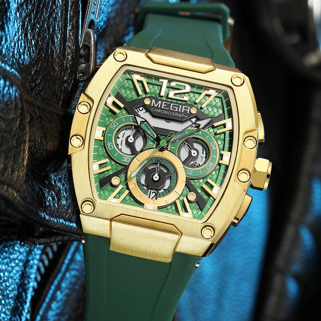 MEGIR Original Fashion Mens Watches Sport Military Chronograph Calendar Silicone Strap Quartz Wristwatch Relogio Masculino 8112