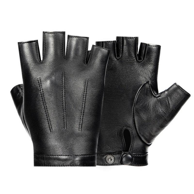 

Leather half Finger Gloves Male Winter Motorcycle Ciding Open-Finger Motorcycle Non-slip plus Cashmere Skin Half Gloves XL