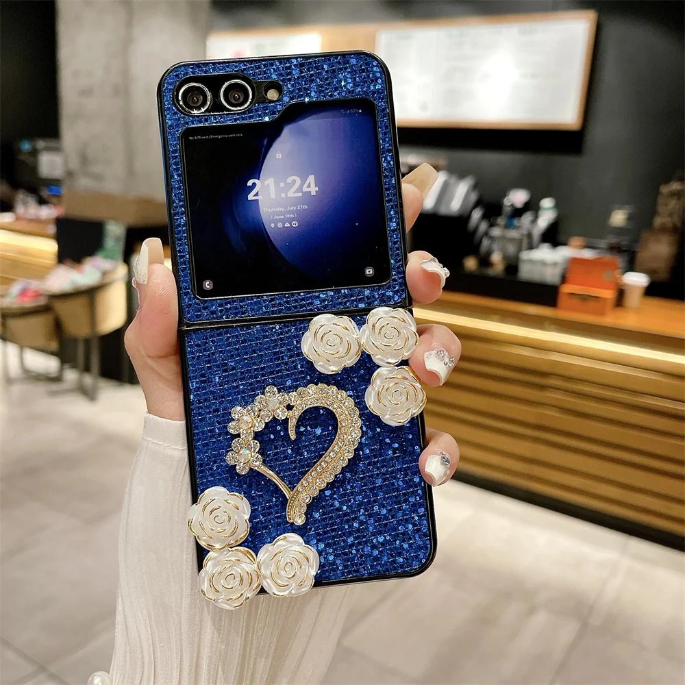 Luksusowe Błyszczące Diamentowe Etui Kameliowe dla Samsunga Galaxy Z Flip 4 5 Cover Matowe Twarde Odporne na Wstrząsy Etui Bumperowe Dla Z Flip3 Flip5 5G