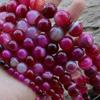 Hot Pink Striped Agate Beads for DIY Jewelry Making, Sizes 4-18mm