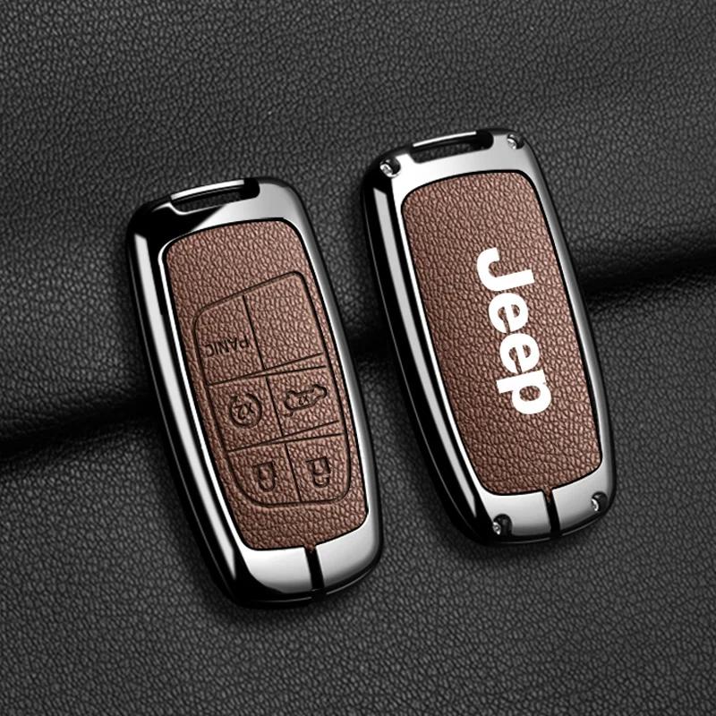 For Jeep High Quality Leather Car Key Case For Jeep Grand Cherokee WK2 KL Wrangler JK Commander Renegade Compass 2018 2022 Ac