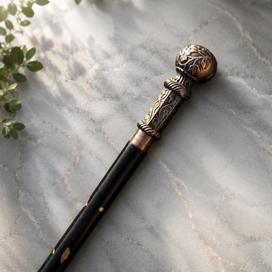 Luxury Wooden Walking Cane Brass Floral Handle 93.98 cm Gentleman Collectible Decor Gift