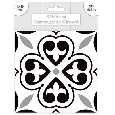 [Q7345] - Sada 6 samolepek 'Carreaux de Ciment' černá - 15x15 cm