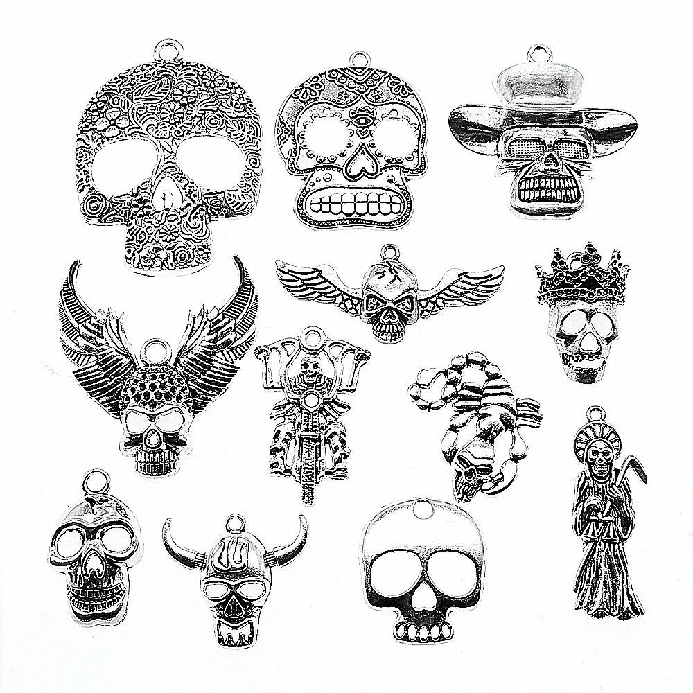 2 Stück Anhänger Totenkopf DIY Schmuckzubehör Für Schmuckherstellung Antik Silber Farbe Todes Totenkopf Anhänger Blumen Totenkopf Anhänger