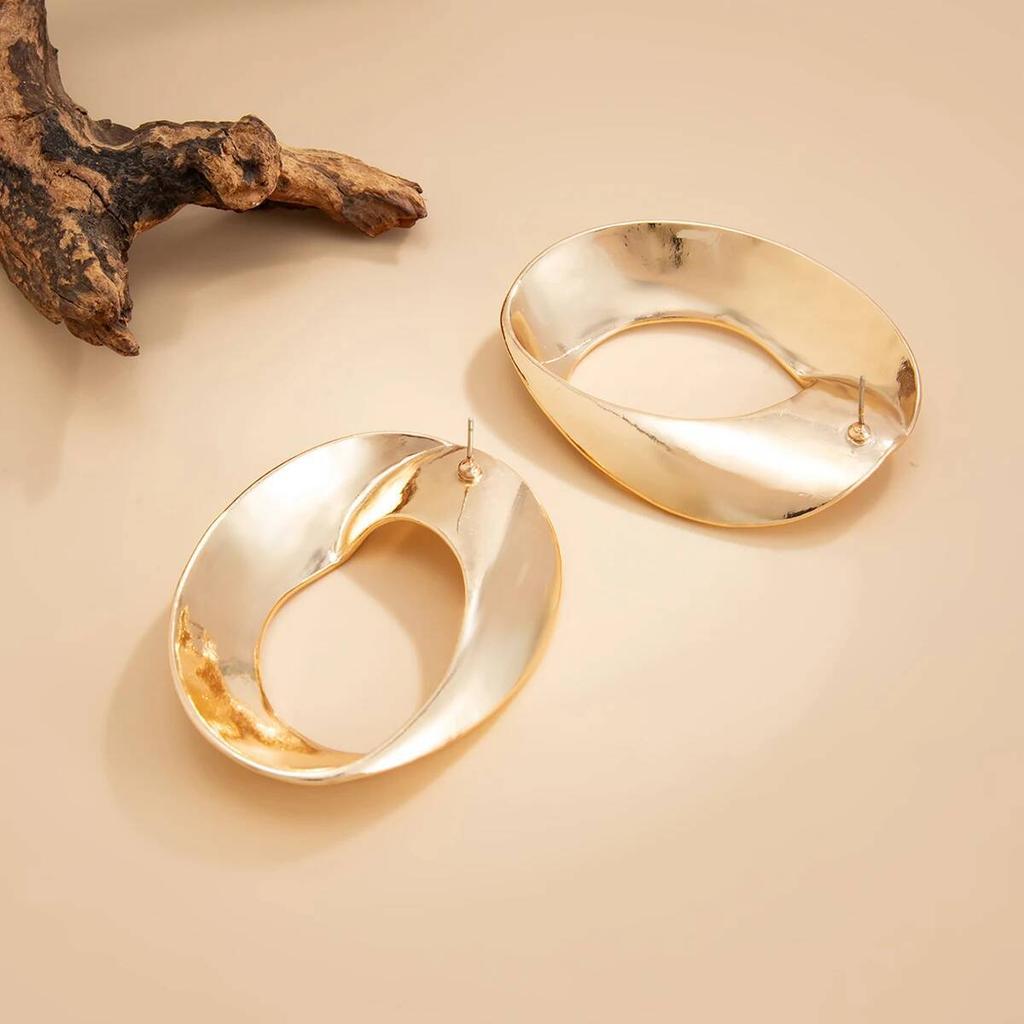 IngeSight.Z Exaggerated Irregular Geometric Hollow-out Drop Earrings Women Punk Personality Pleated Metal Earrings Jewelry Gifts