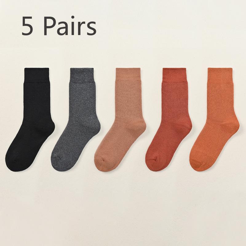 5 Pairs of Female Autumn and Winter Warm and Cold Proof Thick Wool Ring Boneless Velvet Tube Socks