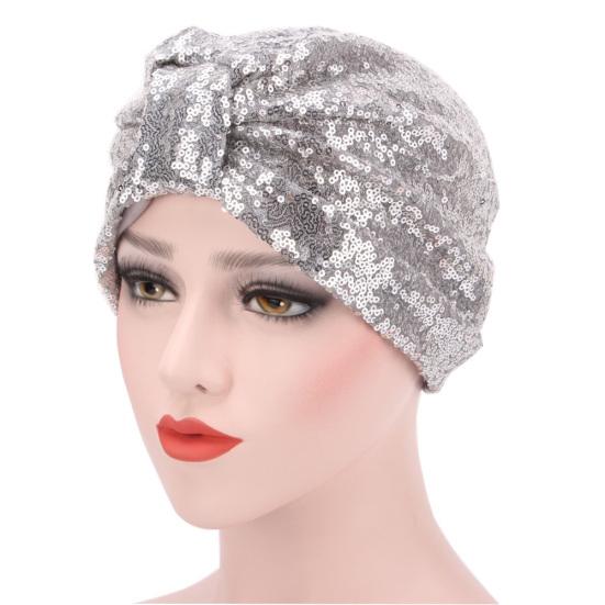 Muslim Indian Women Shiny Sequin Pleated Turban Hat Chemo Cap Bandana Headwrap