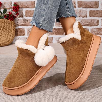 Botas de Neve de Plataforma de Camurça Sintética da Moda Mulher Antiderrapante Espessas Pelúcia Quente Algodão Acolchoado Sapatos Mulher Conforto Botins de Tornozelo de Pele Fofa Feminino