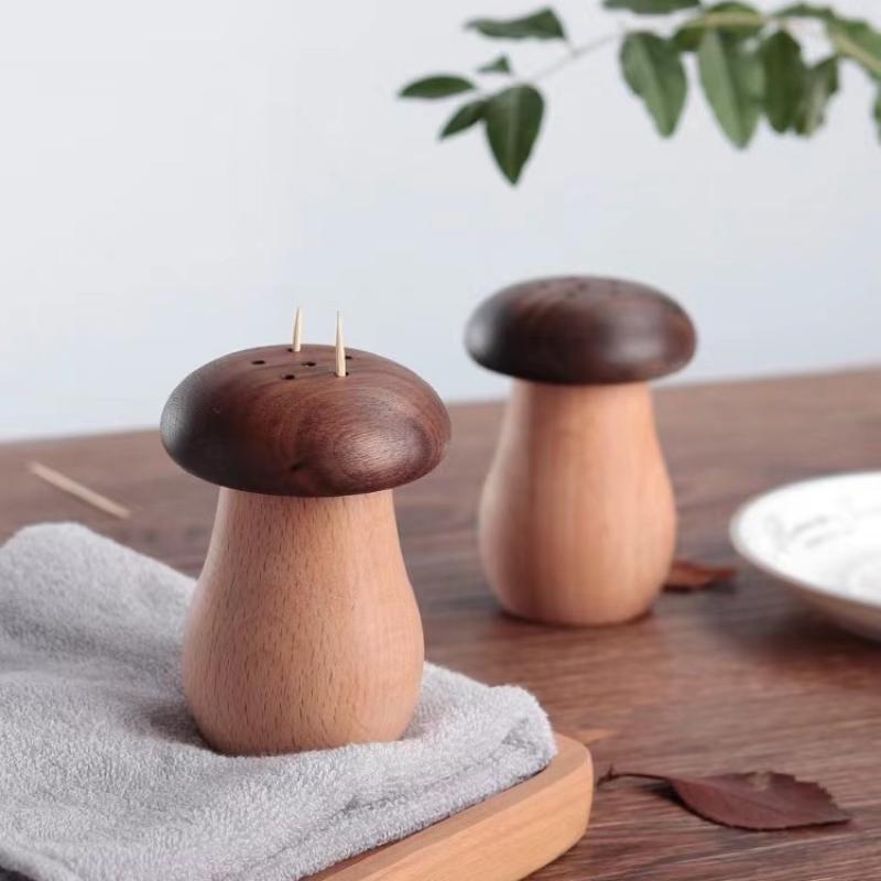 Creative Solid Wood Mushroom Toothpick Box Home High-value Wooden Cute Mushroom Toothpick Can Retro Mushrooms Ornament
