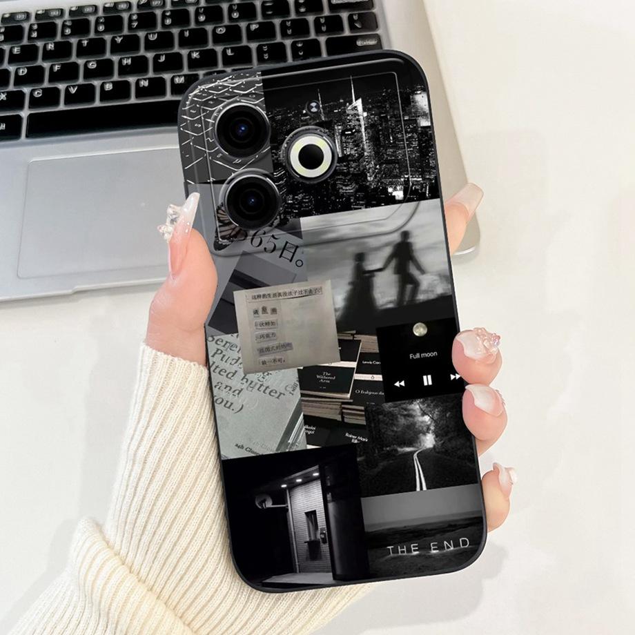 For Tecno Pova 6 Neo Pova6Neo Case Liquid Silicone Soft TPU Back Cover 2024 Fashion Phone Funda Gothic Black Night Bumper