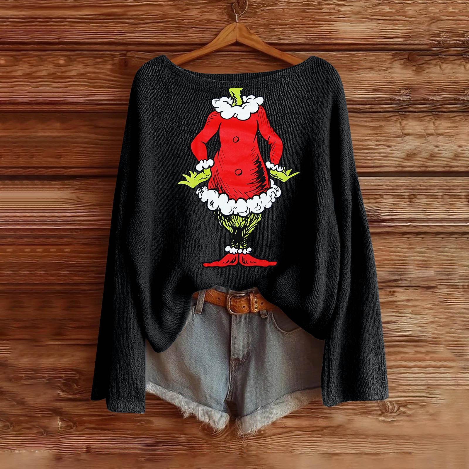 

Женская мода Длинный рукав Рождественский принт Вязаный Длинный рукав На подкладке Длинный рукав L