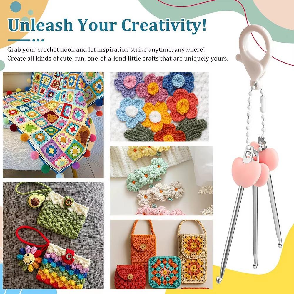 3Pcs/Set Keychain Keyring Crochet Keychain Red Heart Handle Knitting Needles Set DIY Craft