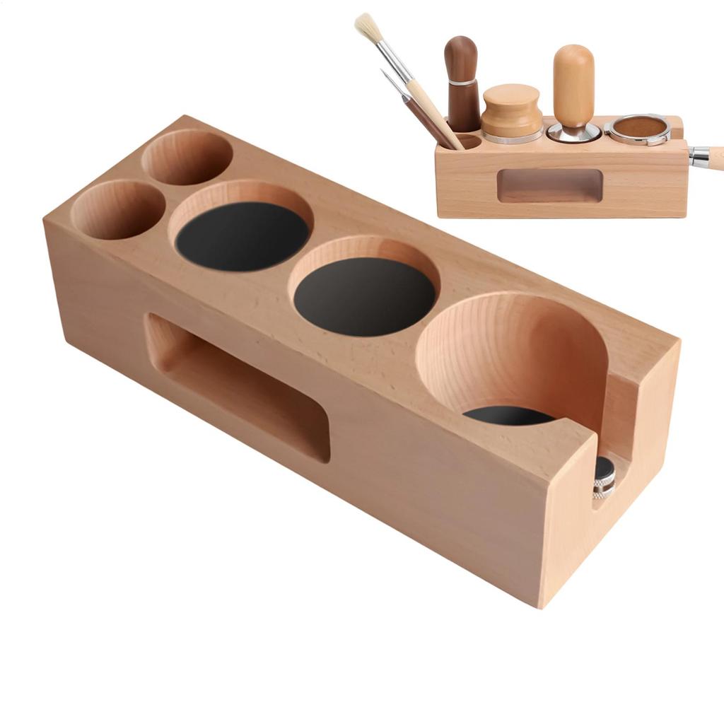 Coffee Tamping Station Espresso Press Hammer Storage Non-Slip Wood Espresso Organizer Stand Coffee Portafilter Tamping Holder