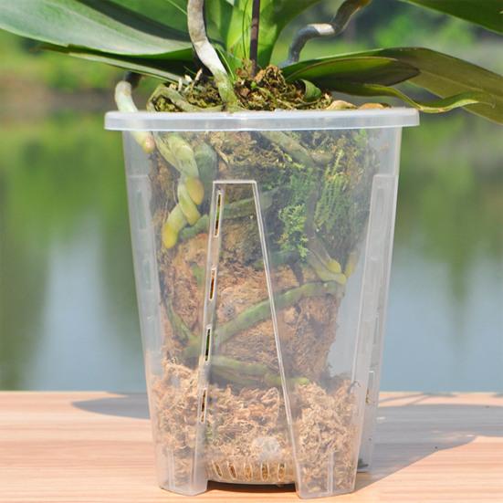 Clear Orchid Pot Breathable Flower Pot with Saucer Plant Pot with Side Ventilation Holes Drainage for Phalaenopsis Healthy Growth