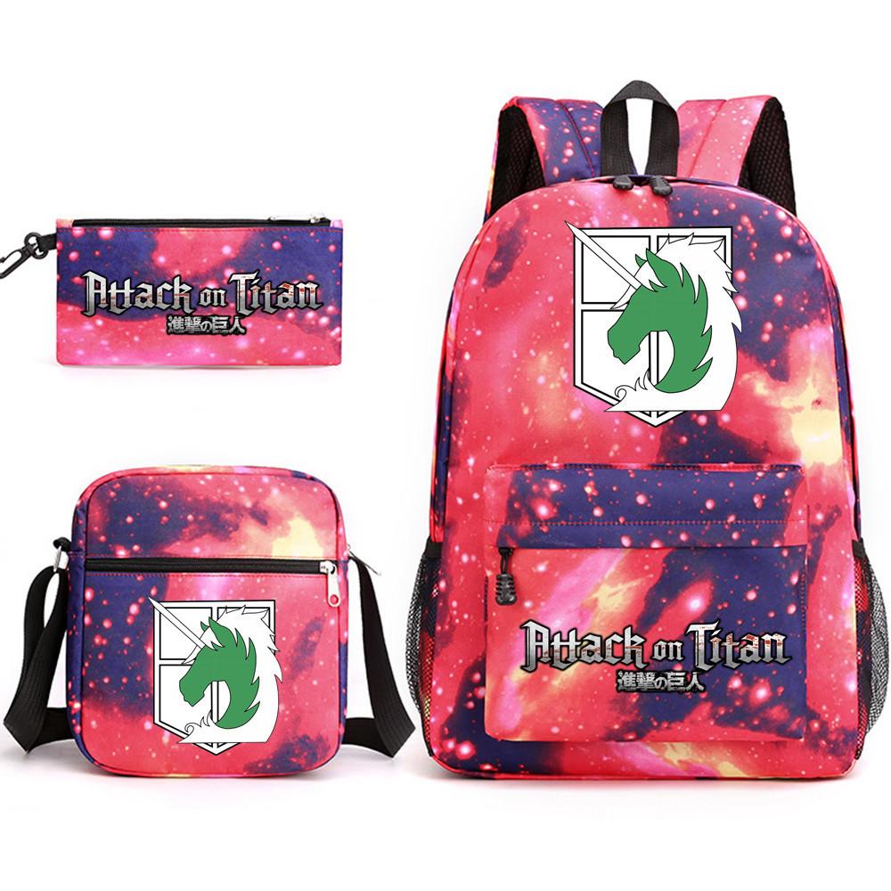 Attack Giant Attackontitan School Bag Three-Piece Printed Backpack Student Computer Canvas Bag