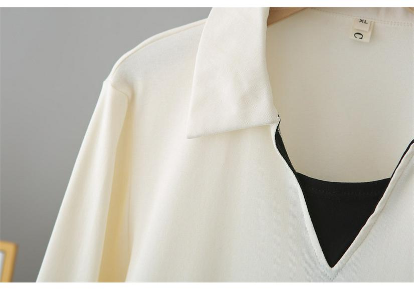 2026 Spring Plus Size Women's Long Sleeve Color Block 2-in-1 Cotton T-Shirt Slimming Top