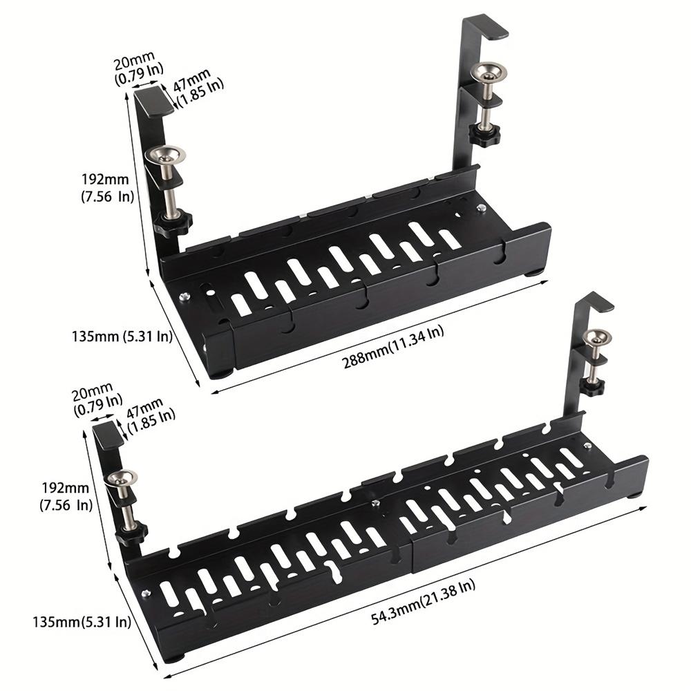 1pc Desk Cable Tidy Trays, Cable Management Under Desk, No-Drill Cable Basket Metal, Adjustable Cable Management Tray, Black Cab