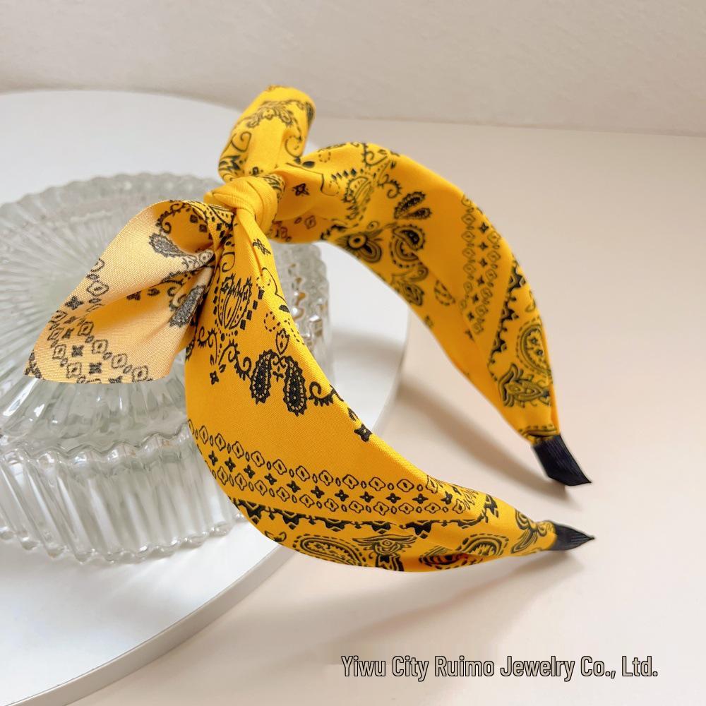 Retro Cashewblüten-Schleife Breites Stirnband - Koreanischer Stil Gedrehter Stoff-Haarclip für Damen
